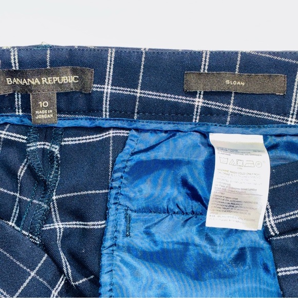 Banana Republic Sloan Fit Sz 10 Slim Ankle Navy White Plaid Preppy - Picture 7 of 8